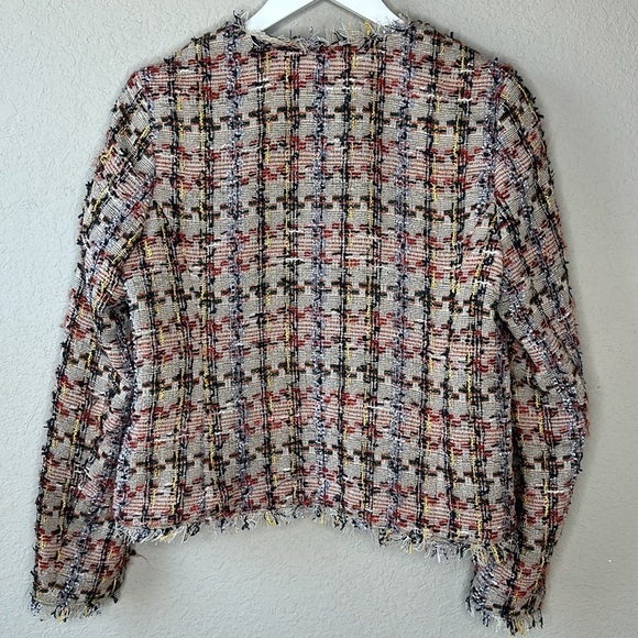 Halogen Tan Elsie Tweed Multicolored Frayed Edge Jacket Size Medium - Picture 5 of 11